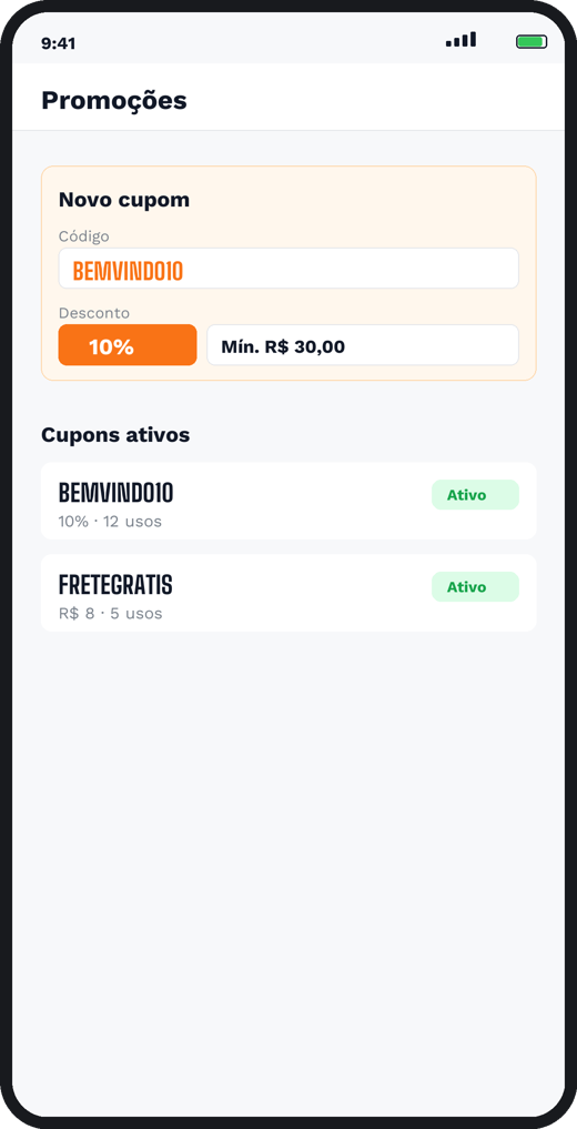 Tela do app: Cupons de Desconto