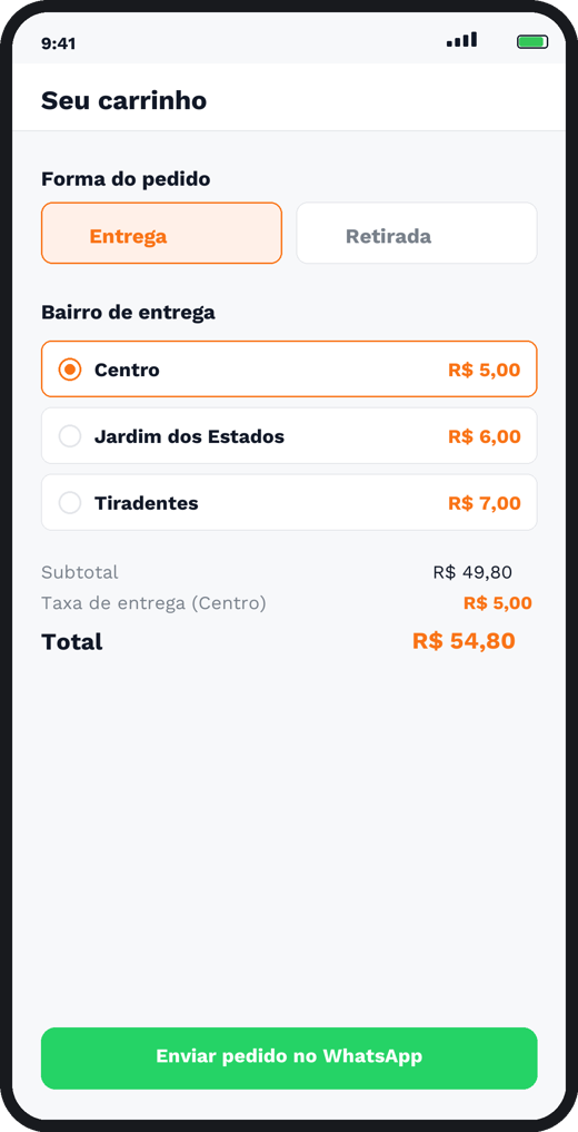 Tela do app: Frete por Bairro