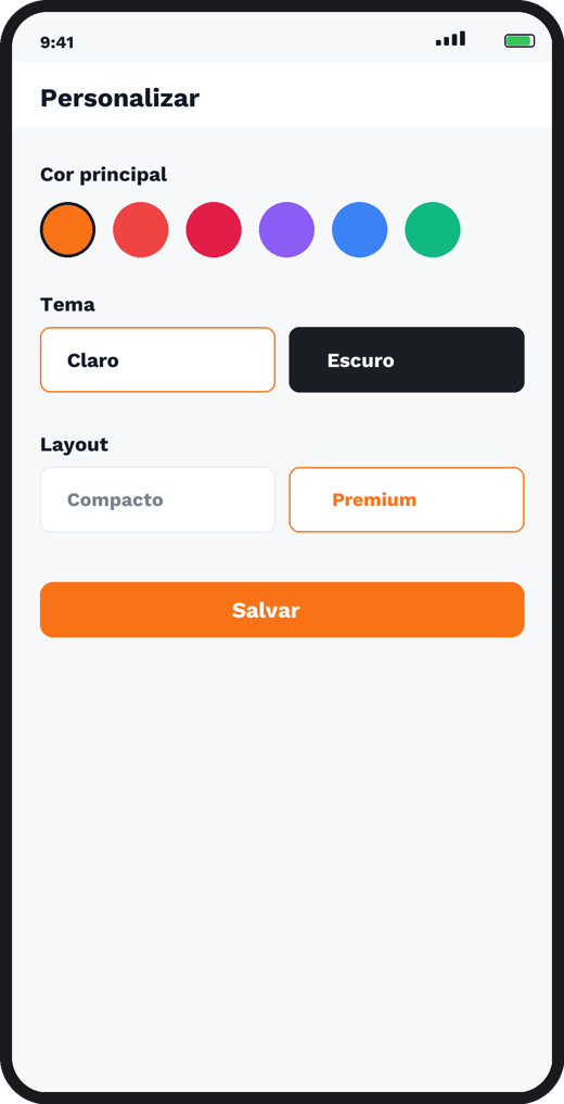 Tela do app: Personalização Total